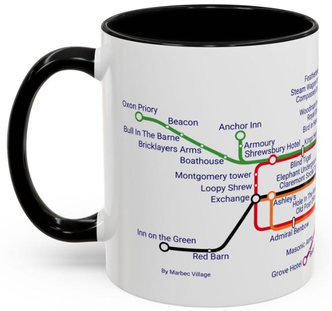 Shrewsbury Pubs Metro Mug: Quirky Ceramic Coffee Mug