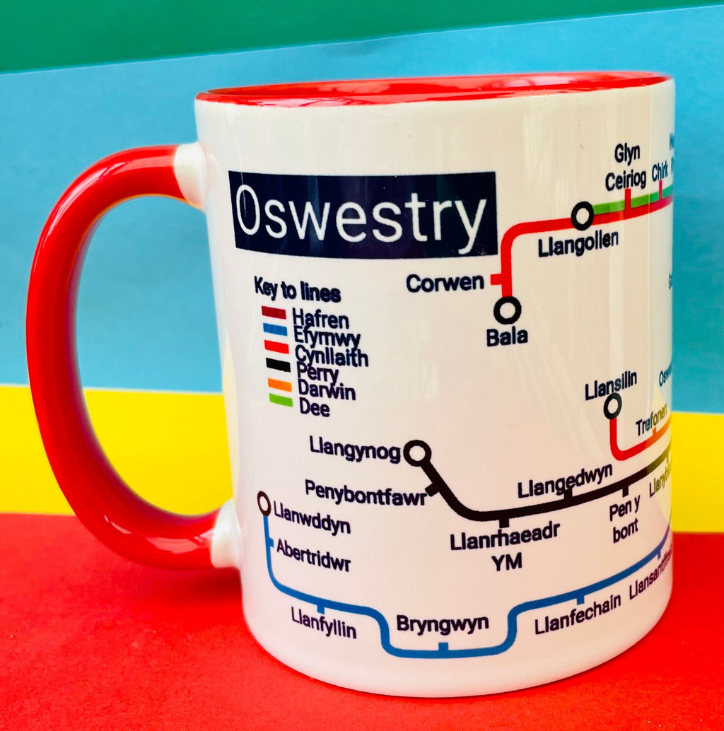 Oswestry-Shrewsbury-Shropshire Metro Mug - featuring a journey through the well known towns and villages.