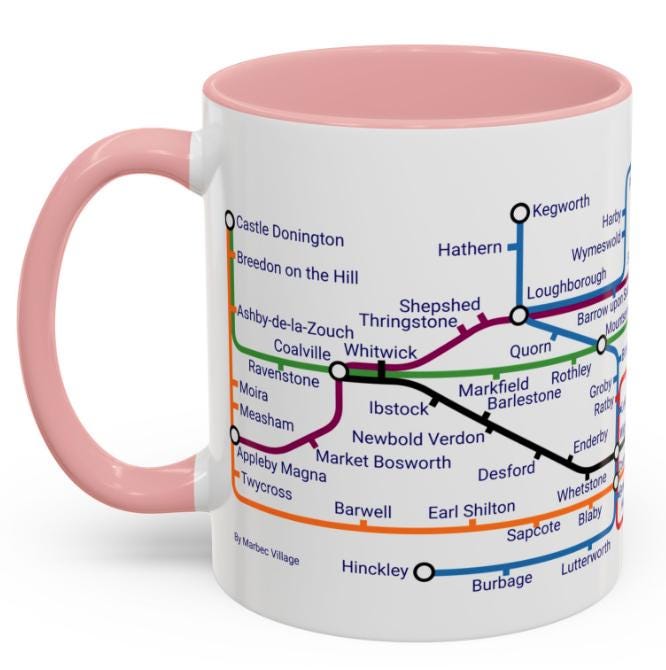 Leicestershire Metro Map Mug: Unique Leicester City Souvenir