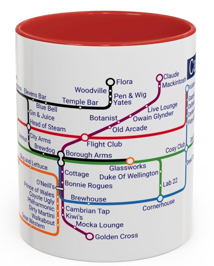 Cardiff Pubs Metro Mug: Ceramic Coffee Mug Souvenir