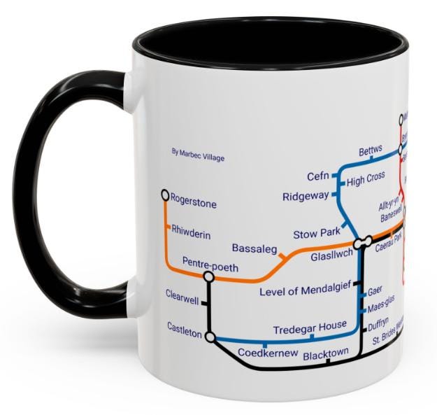 Newport Wales Metro Map Mug: Caerleon, Bassaleg, Langstone