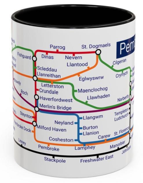 Pembrokeshire Metro Map Mug: Welsh Coast Ceramic Coffee Cup