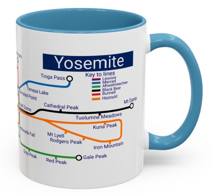 Yosemite Metro Map Mug: Valley Landmarks Ceramic Coffee Cup