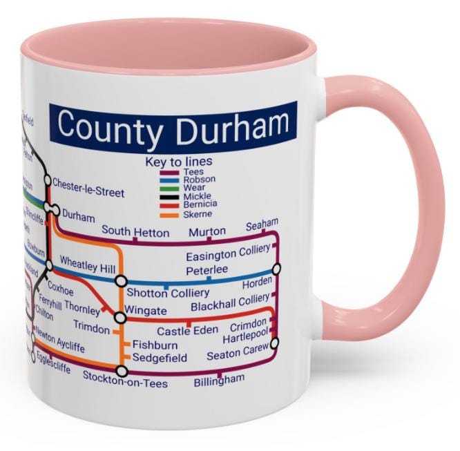 County Durham Metro Map Mug - 11oz Ceramic Coffee Mug