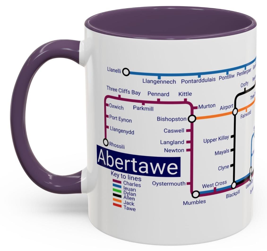 Swansea Wales Metro Mug: Colorful Local Transport Map