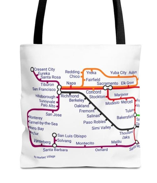 California Transit Map Tote Bag: SF, LA, San Diego - Eco-Friendly Canvas