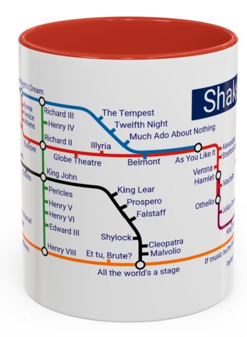 Shakespeare Metro Map Mug: Literary Gift for Book Lovers