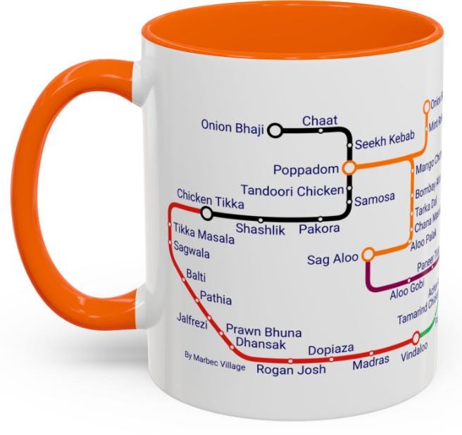 Curry Metro Mug: UK Indian Cuisine Map, Food Lover Gift