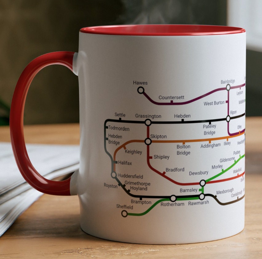 Yorkshire Metro Mug - featuring a journey through the well known towns and villages of the area.