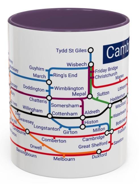 Cambridgeshire Metro Map Mug: Cambridge, Ely, St Neots
