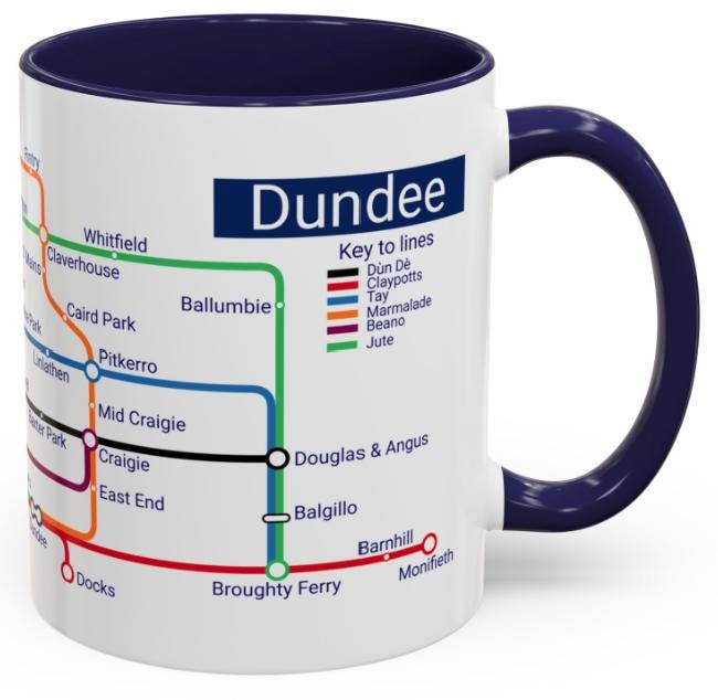 Dundee Scotland Mug: Metro Map Design, Scottish Souvenir