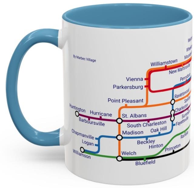 West Virginia Metro Mug: WV Transit Map Coffee Cup - Mountain State Gift