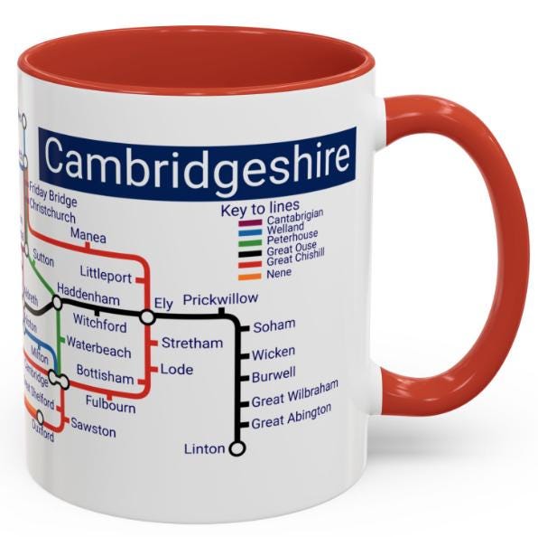 Cambridgeshire Metro Map Mug: Cambridge, Ely, St Neots