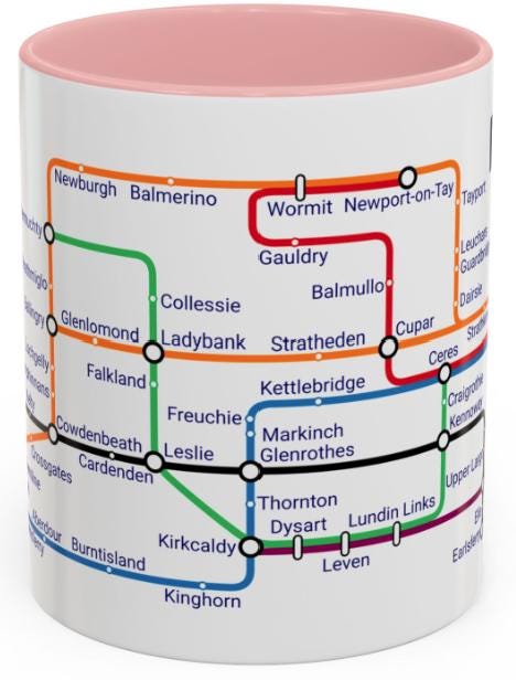 Fife Scotland Metro Map Mug: Unique Souvenir Gift