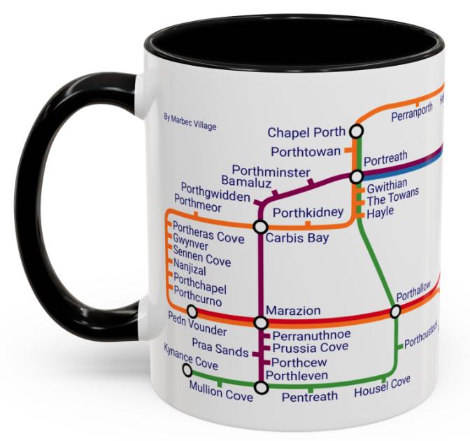 Cornwall Beach Metro Map Mug: Coastal Lover Gift