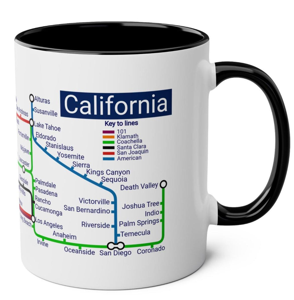 California Metro Mug: San Francisco to San Diego Map, Ceramic 11oz