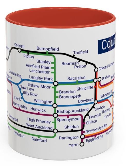 County Durham Metro Map Mug - 11oz Ceramic Coffee Mug