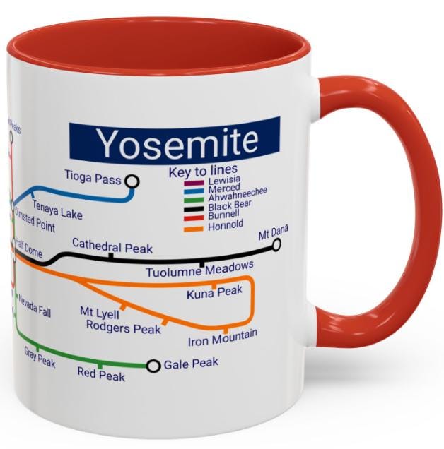 Yosemite Metro Map Mug: Valley Landmarks Ceramic Coffee Cup