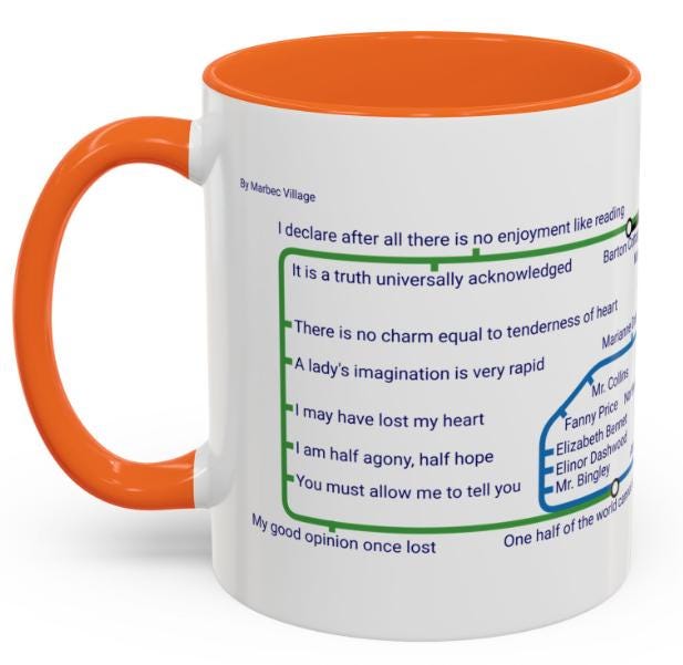 Jane Austen Metro Map Mug: Classic Literature Gift