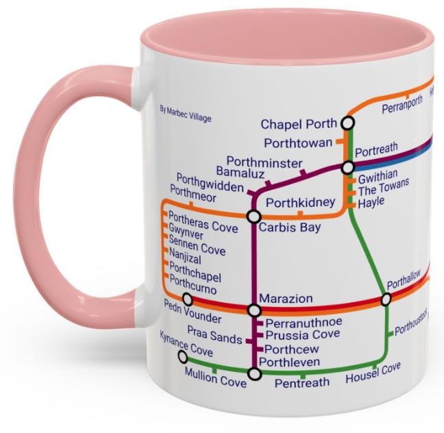 Cornwall Beach Metro Map Mug: Coastal Lover Gift