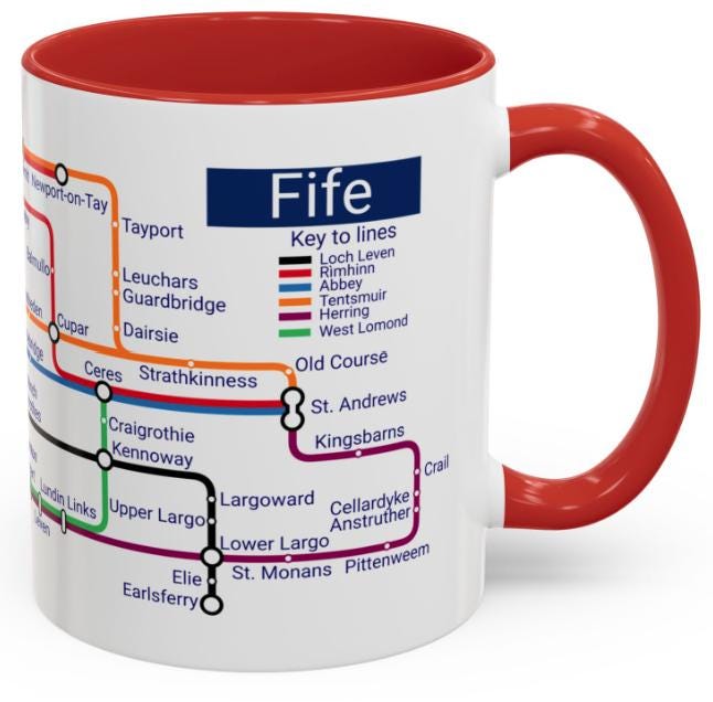 Fife Scotland Metro Map Mug: Unique Souvenir Gift