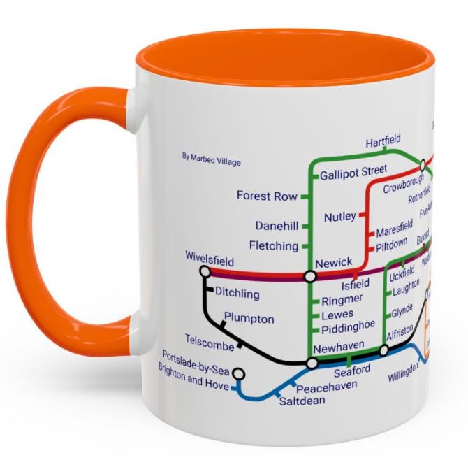 East Sussex Metro Map Mug - Brighton, Hastings, Lewes