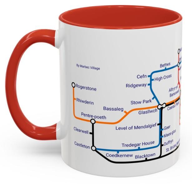 Newport Wales Metro Map Mug: Caerleon, Bassaleg, Langstone
