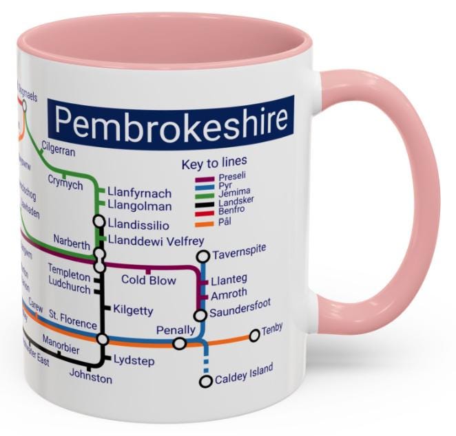 Pembrokeshire Metro Map Mug: Welsh Coast Ceramic Coffee Cup