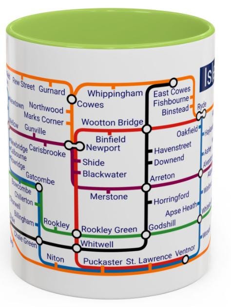 Isle of Wight Metro Map Mug: Ryde, Cowes, Newport